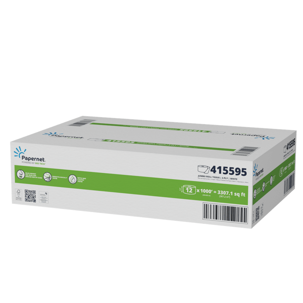 Papernet, Bio Tech, Jumbo Jr. Roll Toilet Paper, 1000 ft, White, Case