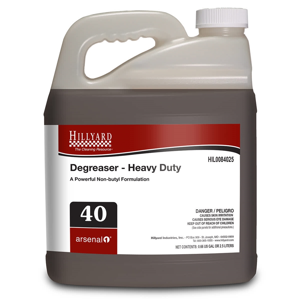 Hillyard, Arsenal One, Degreaser - Heavy Duty #40, Dilution Control, 2.5 Liter, HIL0084025, Sold as each.