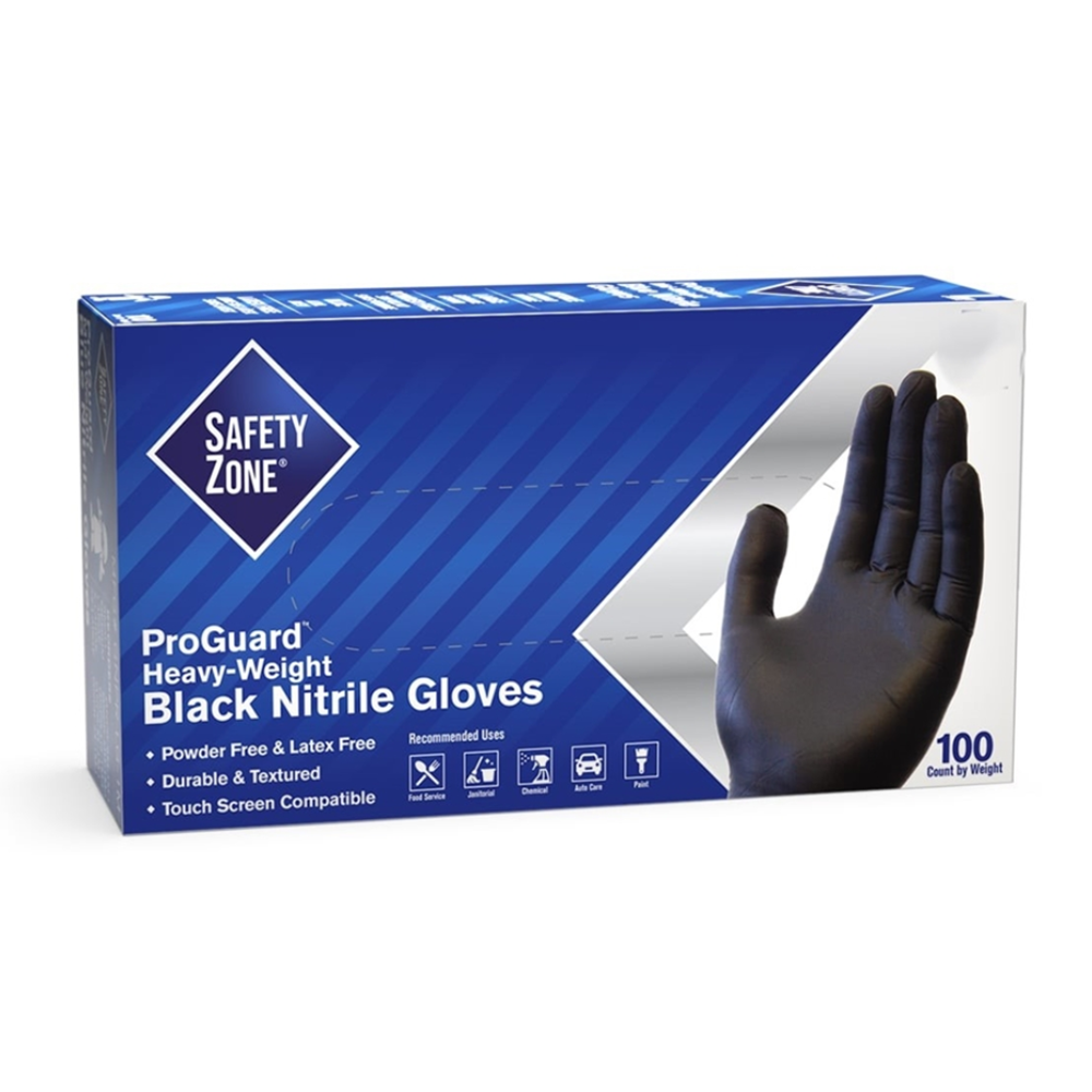 Safety Zone, Gloves, Medical Grade, Medium, Nitrile, Black, 1 Box