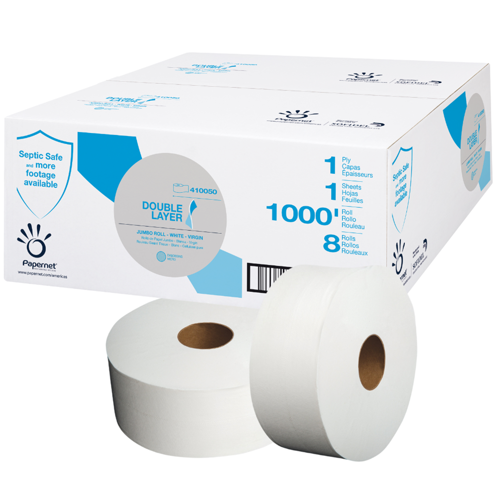 Papernet, Double Layer Jumbo Toilet Paper, White, 12 - 1000 Ft Rolls, 410050, Sold per Case