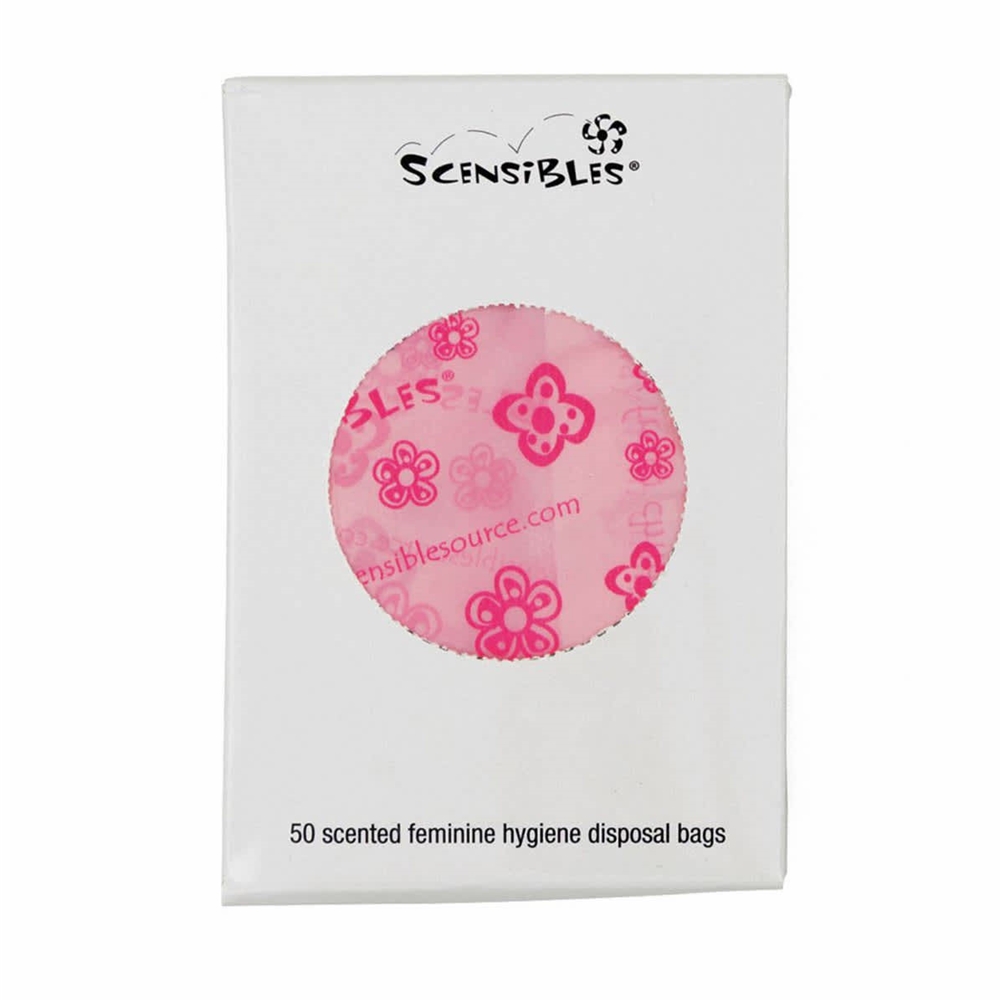 Hospeco, Scensibles, Single Use Sanitary Disposal Bags, Pink Flower Pattern, HOSBX50, 50/bx, Sold as box