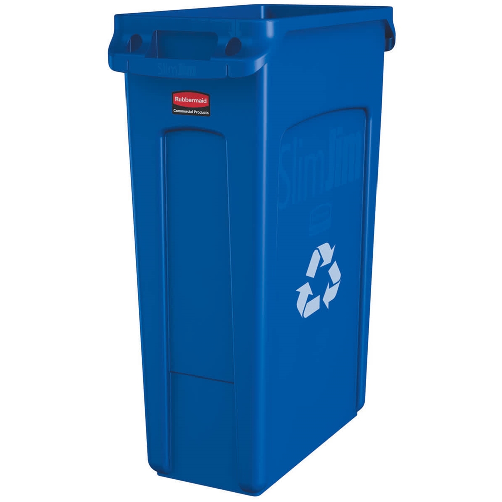 Rubbermaid, Vented Slim Jim, Trash Can, 23gal, Resin, Blue, sold each