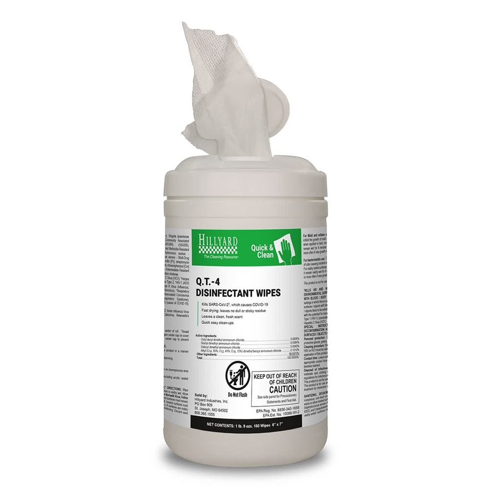 Hillyard, Quick & Clean, Q.T. 4 Disinfectant Wipes, 180 Wipes