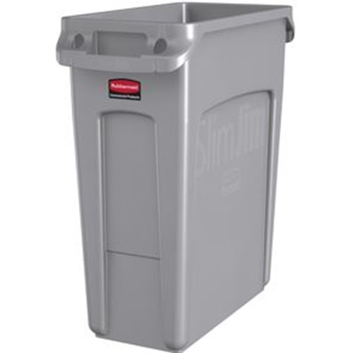 Rubbermaid, Slim Jim Waste Container with Handles, Light Gray, 15.875 gallons, RUB1971258, sold as each