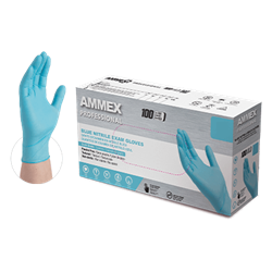 Ammex, Medical Exam Glove, Textured Nitrile Powder Free, Blue, Medium, APFN44100
