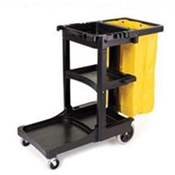 Rubbermaid, Cleaning Cart with Zippered Yellow Vinyl Bag, Black, RUB617388, Sold as Each