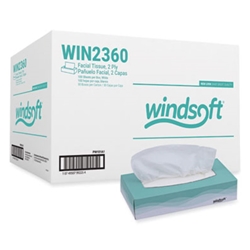 Windsoft, Facial Tissue, 2 Ply, White, Flat Pop-Up Box, WIN2360, 100 Sheets/Box, 30 Boxes/Case, Sold as case